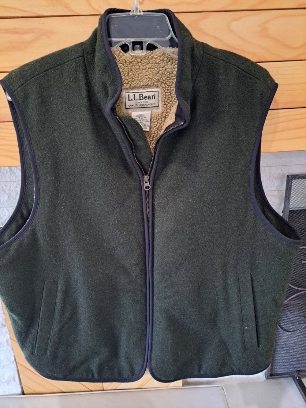 L.L. Bean Wool Sherpa Lined Green Hunt Vest L Wool Workwear Outdoor Gorpcore